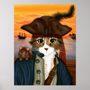 Capitaine Lion, chat de pirate et affiche d'art