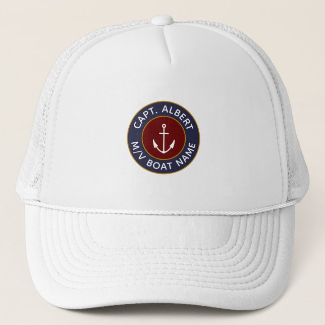 Capitaine Personnalisé Maroon Blue Ancre Casquette (Devant)