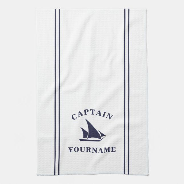 Capitaine Votre Nom Bateau À Voile Serviette De Cu (Vertical)