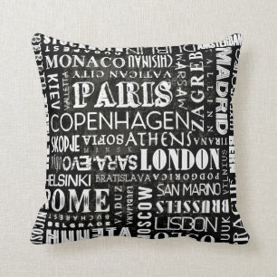 Capital Cities of Europe Typography Throw Pillow