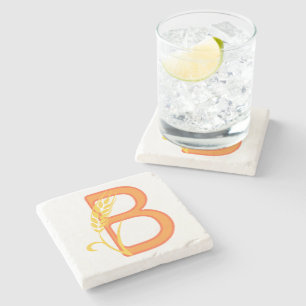 Capital letter B floral monogram Stone Coaster