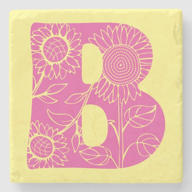 Capital letter B floral monogram Stone Coaster (Front)