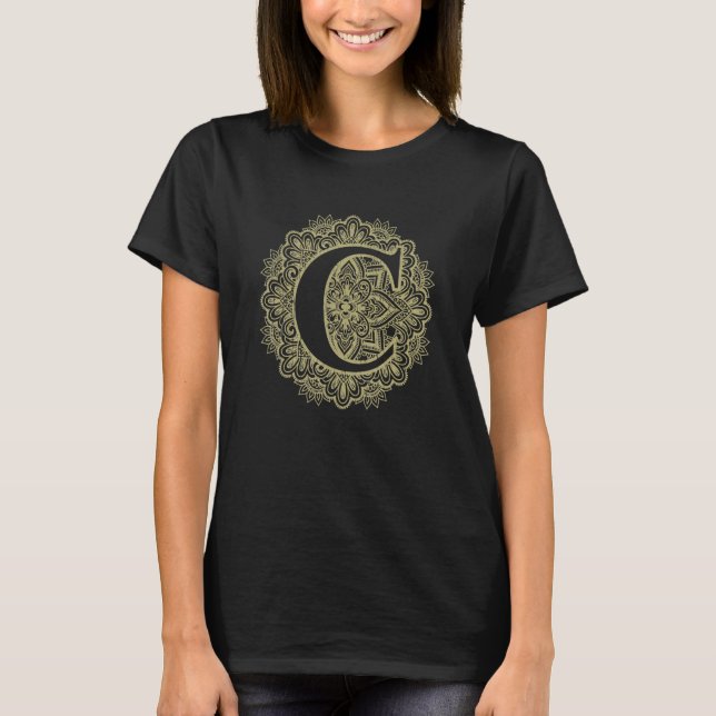 Capital Letter C Floral Initial Monogram Font Alph T-Shirt (Front)