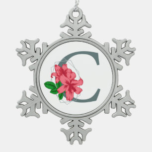 Capital letter C floral monogram Snowflake Pewter Christmas Ornament
