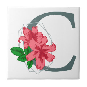 Capital letter C floral monogram Tile