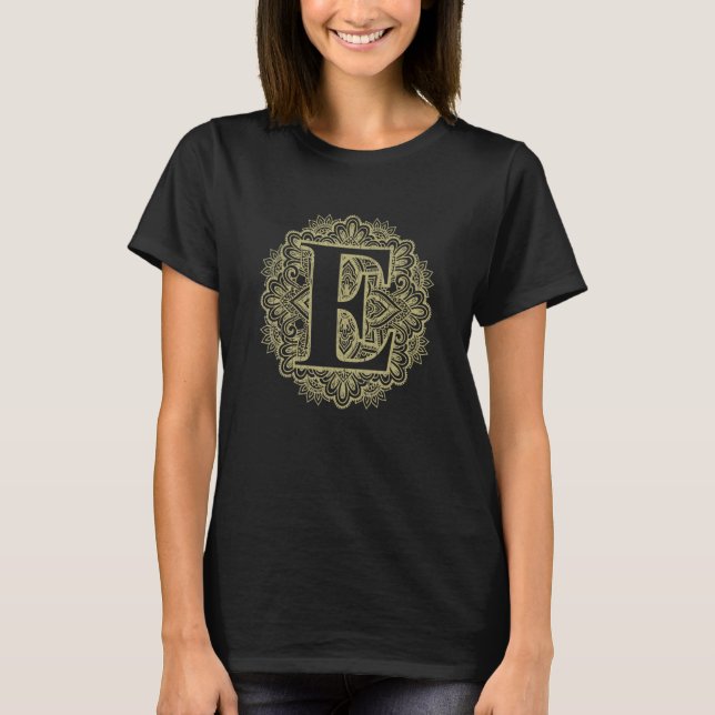 Capital Letter E Floral Initial Monogram Font Alph T-Shirt (Front)