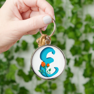Capital letter E floral monogram Keychain
