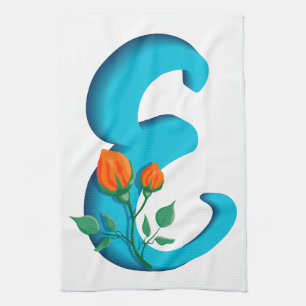 Capital letter E floral monogram Kitchen Towel