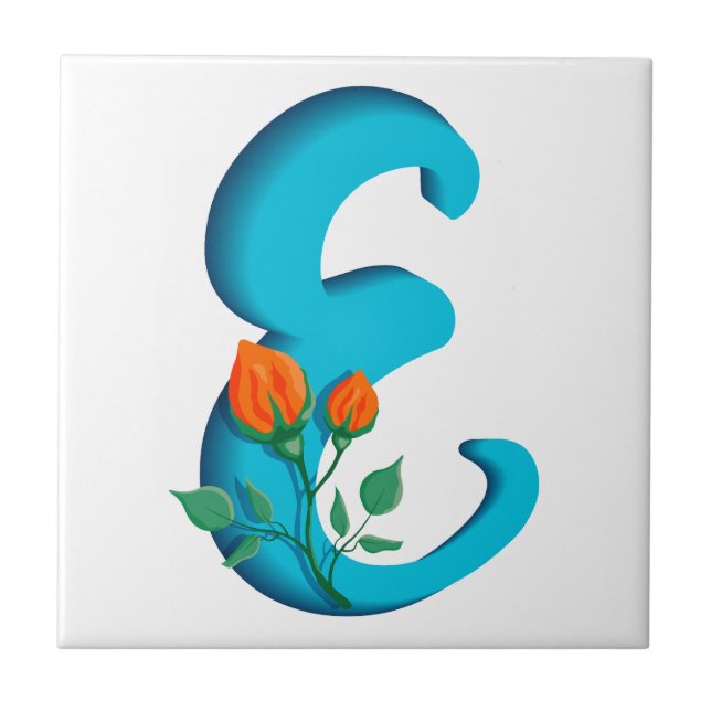 Capital letter E floral monogram Tile (Front)