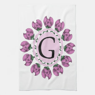 Capital letter G floral monogram Kitchen Towel