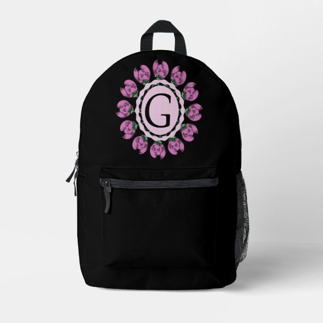 Capital letter G floral monogram Printed Backpack (Front)