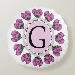 Capital letter G floral monogram Round Pillow
