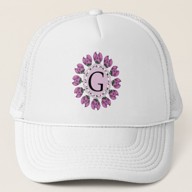 Capital letter G floral monogram Trucker Hat (Front)