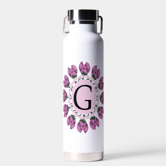 Capital letter G floral monogram Water Bottle (Front)