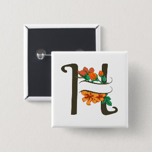 Capital letter H floral monogram 2 Inch Square Button
