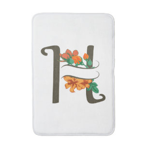 Capital letter H floral monogram Bath Mat
