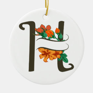 Capital letter H floral monogram Ceramic Ornament