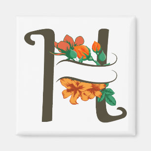Capital letter H floral monogram Magnet