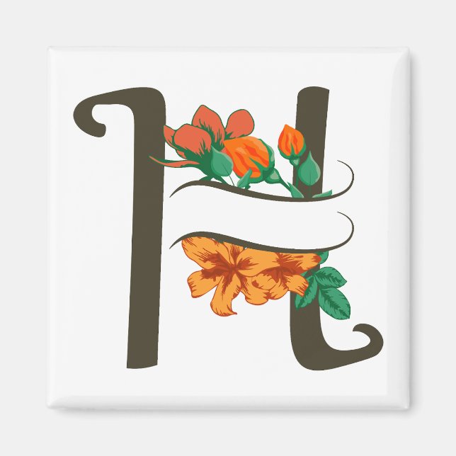 Capital letter H floral monogram Magnet (Front)