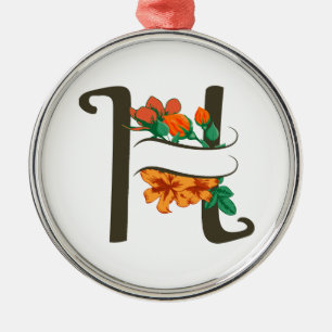 Capital letter H floral monogram Metal Ornament