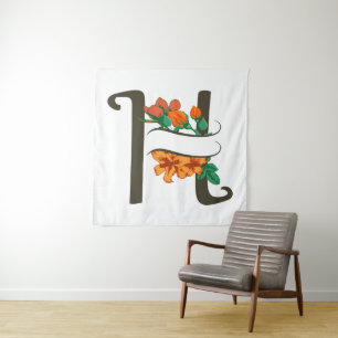 Capital letter H floral monogram Tapestry