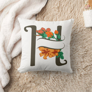 Capital letter H floral monogram Throw Pillow