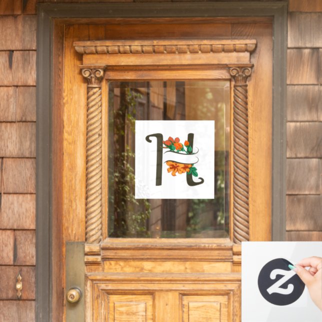 Capital letter H floral monogram Window Cling (Home Door)