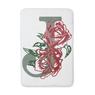 Capital letter J floral monogram Bath Mat