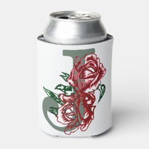 Capital letter J floral monogram Can Cooler