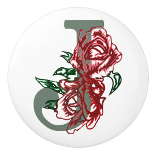Capital letter J floral monogram Ceramic Knob