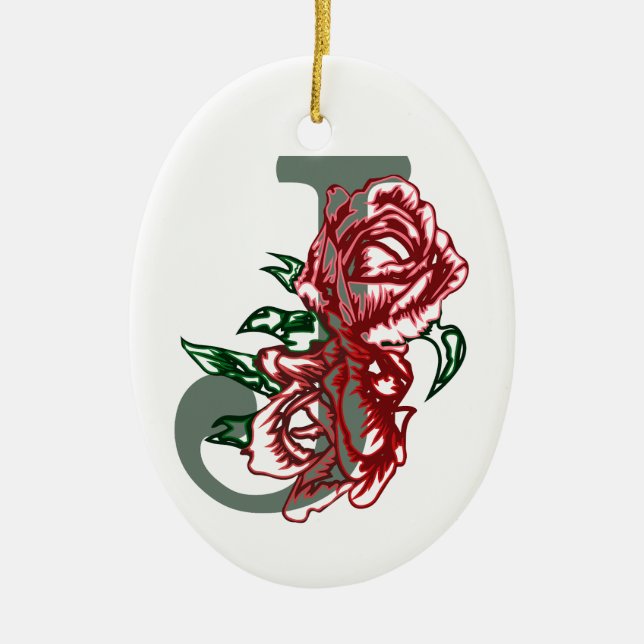 Capital letter J floral monogram Ceramic Ornament (Front)