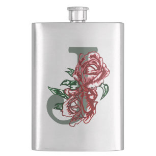 Capital letter J floral monogram Hip Flask