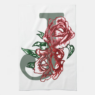 Capital letter J floral monogram Kitchen Towel