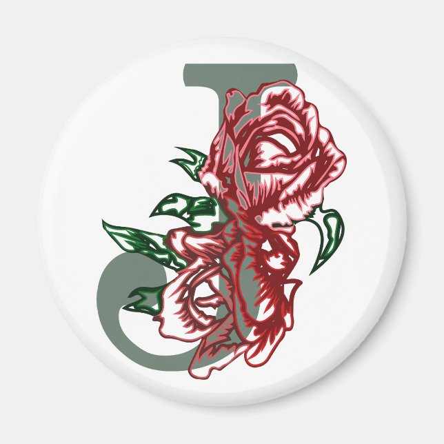 Capital letter J floral monogram Magnet (Front)