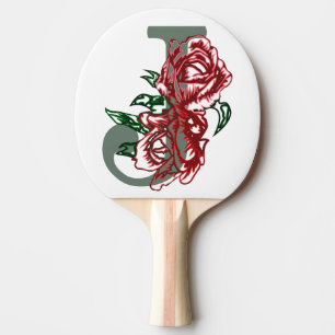 Capital letter J floral monogram Ping Pong Paddle