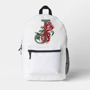 Capital letter J floral monogram Printed Backpack