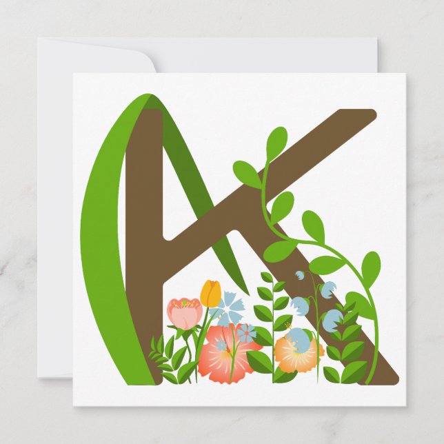 Capital letter K floral monogram Holiday Card (Front)