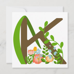Capital letter K floral monogram Holiday Card