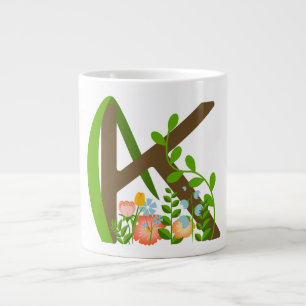 Capital letter K floral monogram Large Coffee Mug
