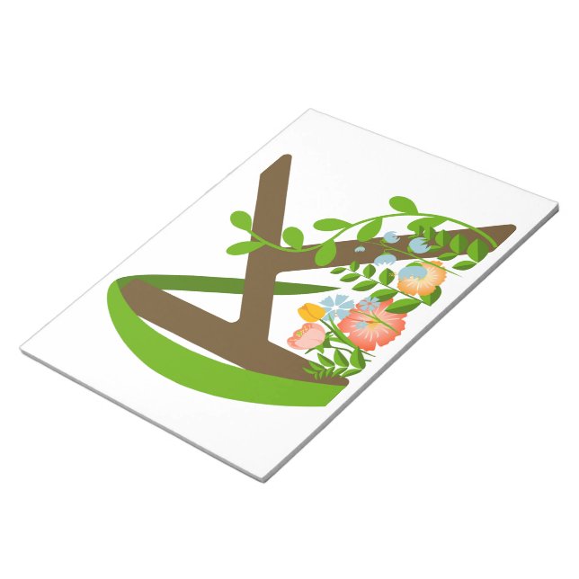 Capital letter K floral monogram Notepad (Angled)