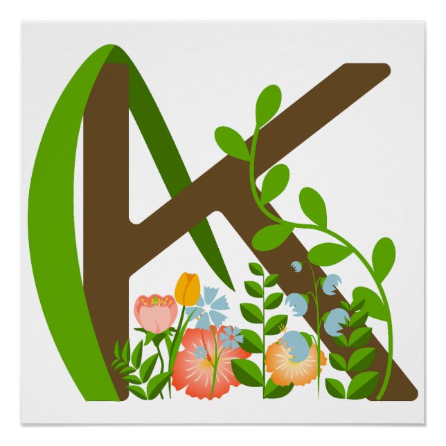 Capital letter K floral monogram Poster (Front)