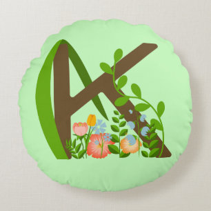 Capital letter K floral monogram Round Pillow