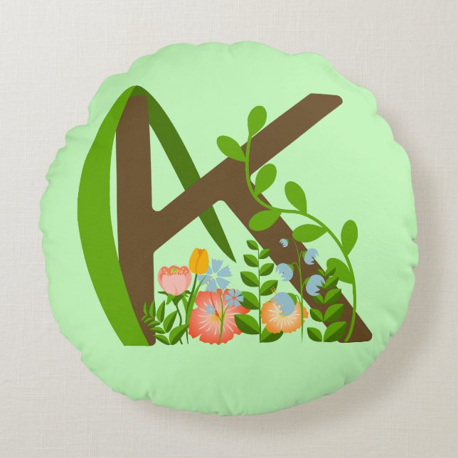 Capital letter K floral monogram Round Pillow (Front)