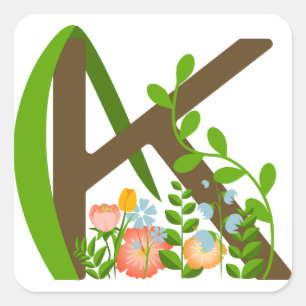 Capital letter K floral monogram Square Sticker