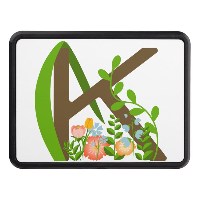 Capital letter K floral monogram Trailer Hitch Cover (Front)