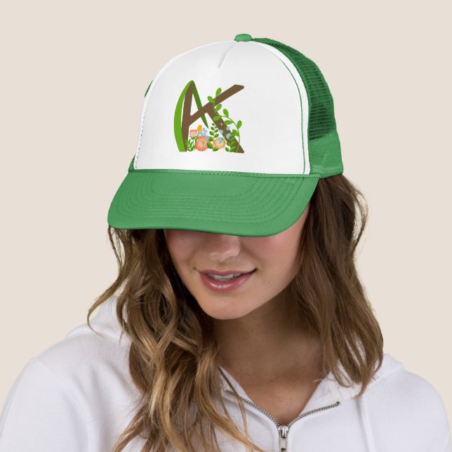 Capital letter K floral monogram Trucker Hat (In Situ)