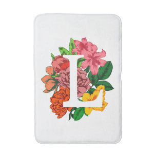 Capital letter L floral monogram Bath Mat