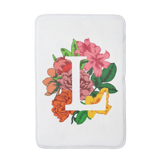 Capital letter L floral monogram Bath Mat (Front Vertical)