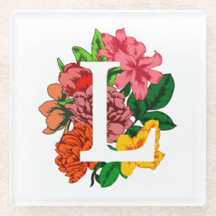 Capital letter L floral monogram Glass Coaster