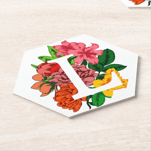 Capital letter L floral monogram Paper Coaster (Angled)